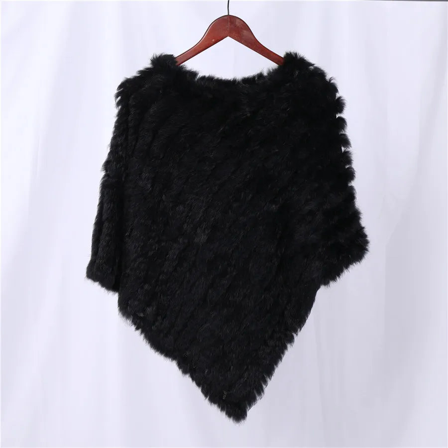 Genuine Rabbit Fur Knitted Natural Fur Poncho Fashion Wrap Coat Shawl Lady Scarf Natural Fur Wedding Party Wholesale Cape