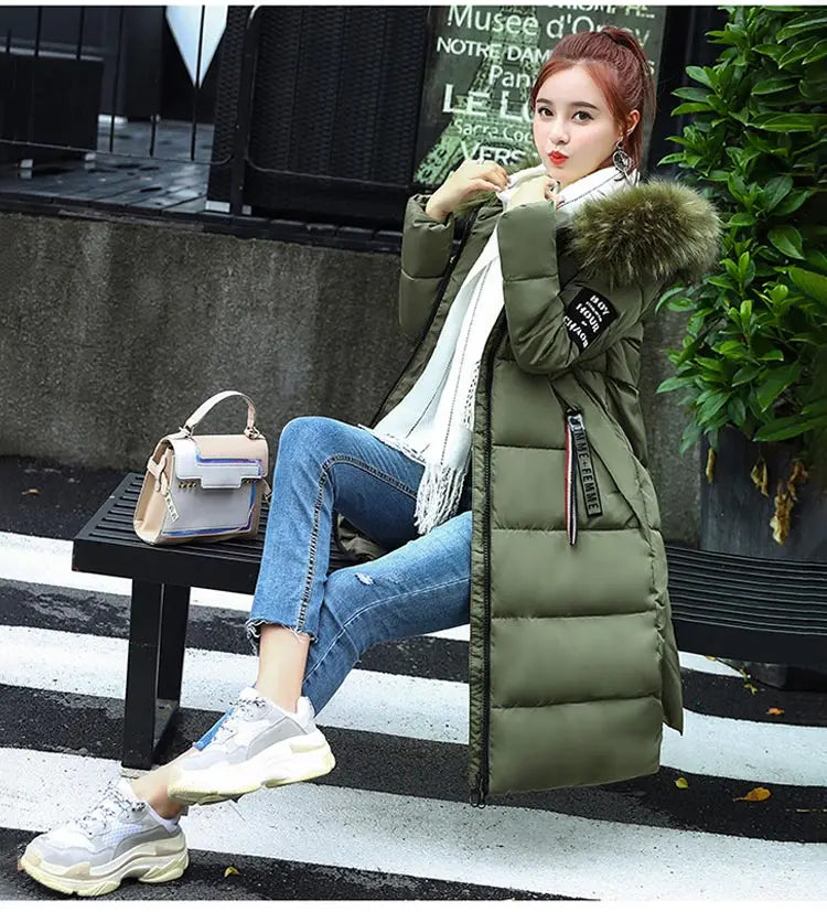 Winter coats women down jackets 2024 long slim solid color coat female Jackets outerwears woman parkas clothes zip fur collar