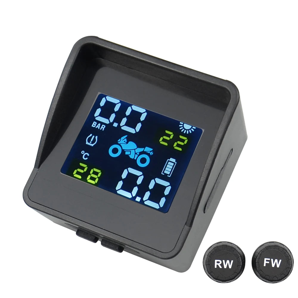 Best quality USB Solar Charging Motorcycle TPMS Motor Tire Pressure Tyre Temperature Monitoring Alarm System with 2 External