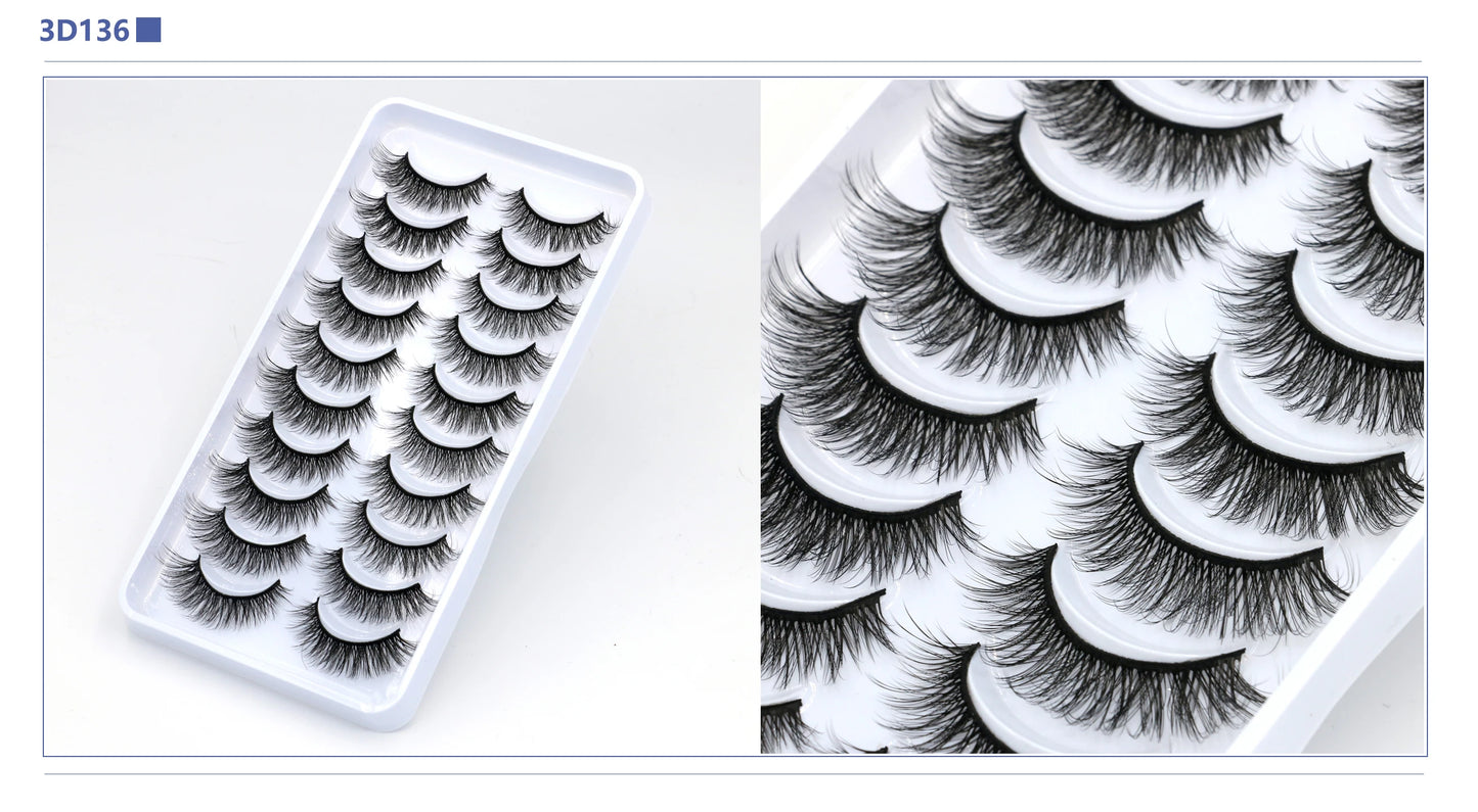 3D Faux Mink Lashes 2/5/10 Pairs Fluffy Soft Wispy Volume Natural long False Eyelashes Eye Lashes Reusable Eyelashs Makeup