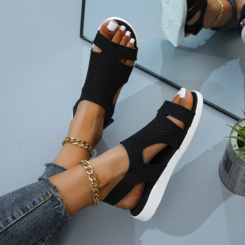 Summer Women Flats Crystal Stretch Orthopedic Casial Sandals Open Toe Beach Mesh Shoes Footwear Casual Ladies Sandalias Mujeres