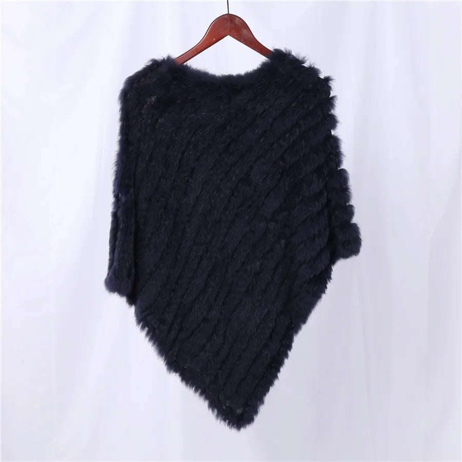 Genuine Rabbit Fur Knitted Natural Fur Poncho Fashion Wrap Coat Shawl Lady Scarf Natural Fur Wedding Party Wholesale Cape