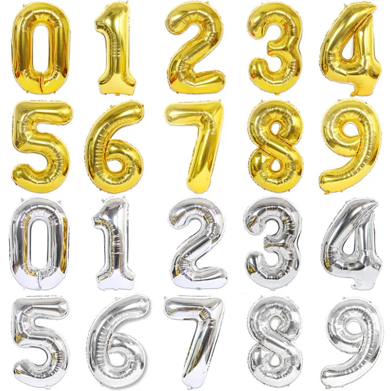 16 32 40 Inch Digital Happy Birthday Foil Balloons Air Number Balloon Figures Birthday Wedding Baby Shouer Party Decorations