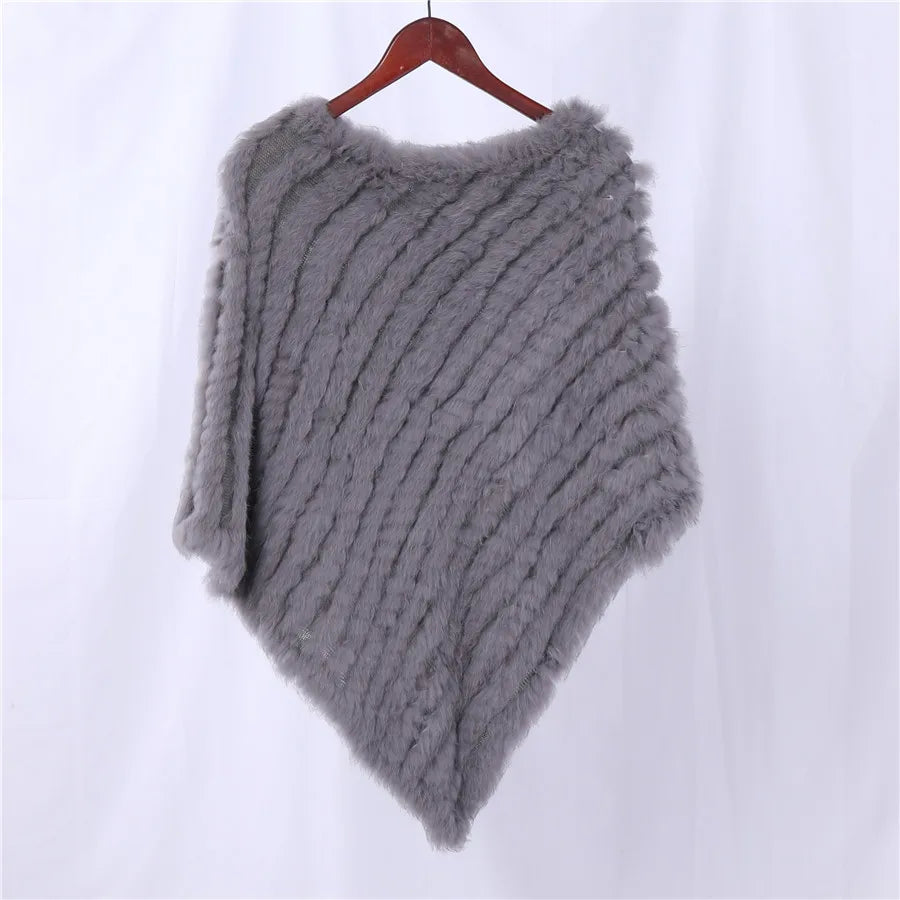 Genuine Rabbit Fur Knitted Natural Fur Poncho Fashion Wrap Coat Shawl Lady Scarf Natural Fur Wedding Party Wholesale Cape