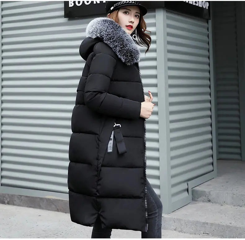 Winter coats women down jackets 2024 long slim solid color coat female Jackets outerwears woman parkas clothes zip fur collar