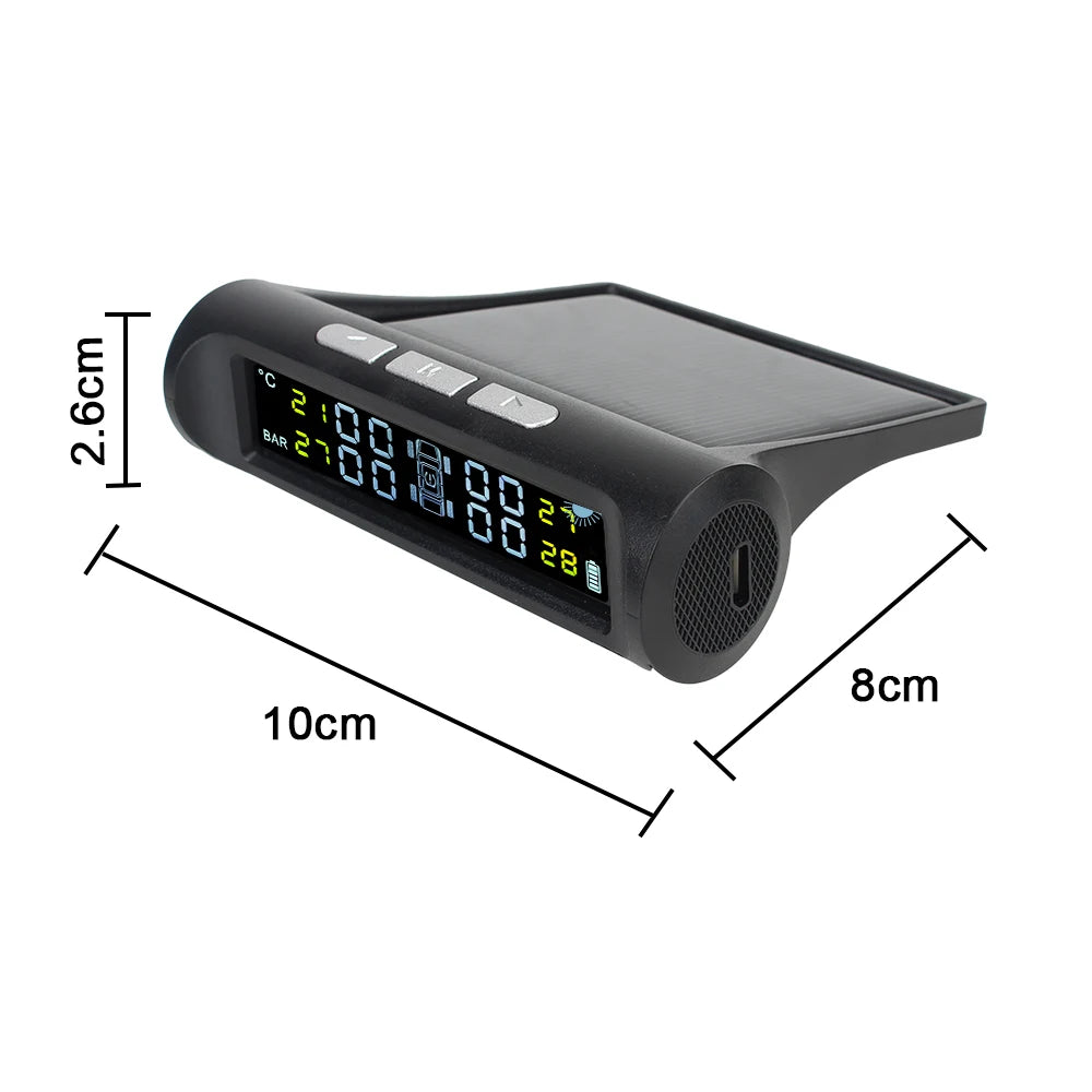 Tyre Pressure Monitoring System Universal Solar TPMS Car Accessories Digital LCD Display with 4 External Sensors