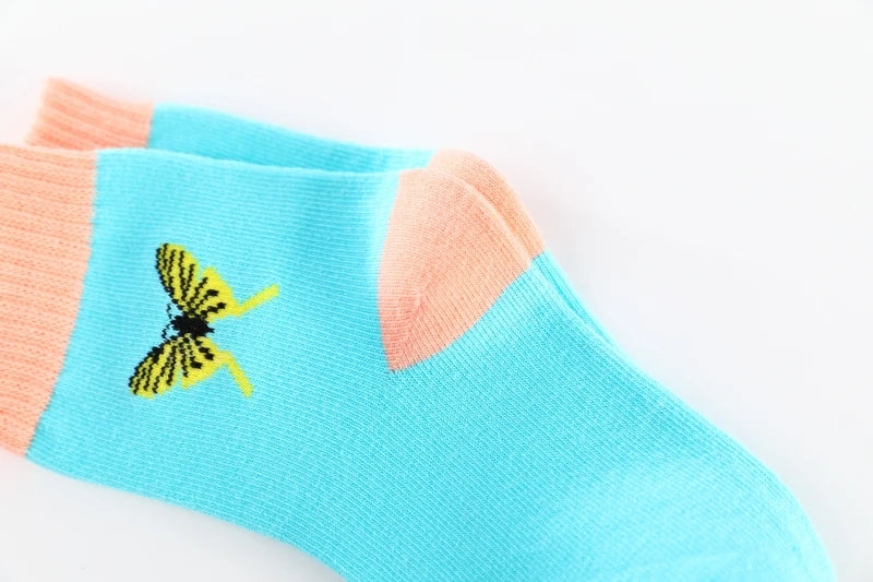 Spring Autumn Girls Socks Butterfly Cotton Candy Colors Socks For Girls 1- 16 Year Kids Socks  5 pairs/lot