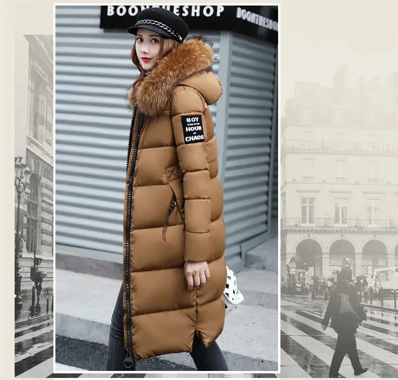 Winter coats women down jackets 2024 long slim solid color coat female Jackets outerwears woman parkas clothes zip fur collar