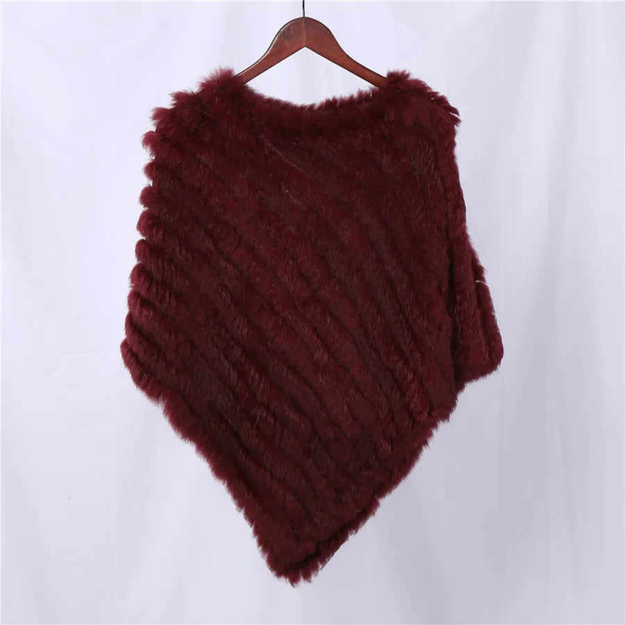 Genuine Rabbit Fur Knitted Natural Fur Poncho Fashion Wrap Coat Shawl Lady Scarf Natural Fur Wedding Party Wholesale Cape