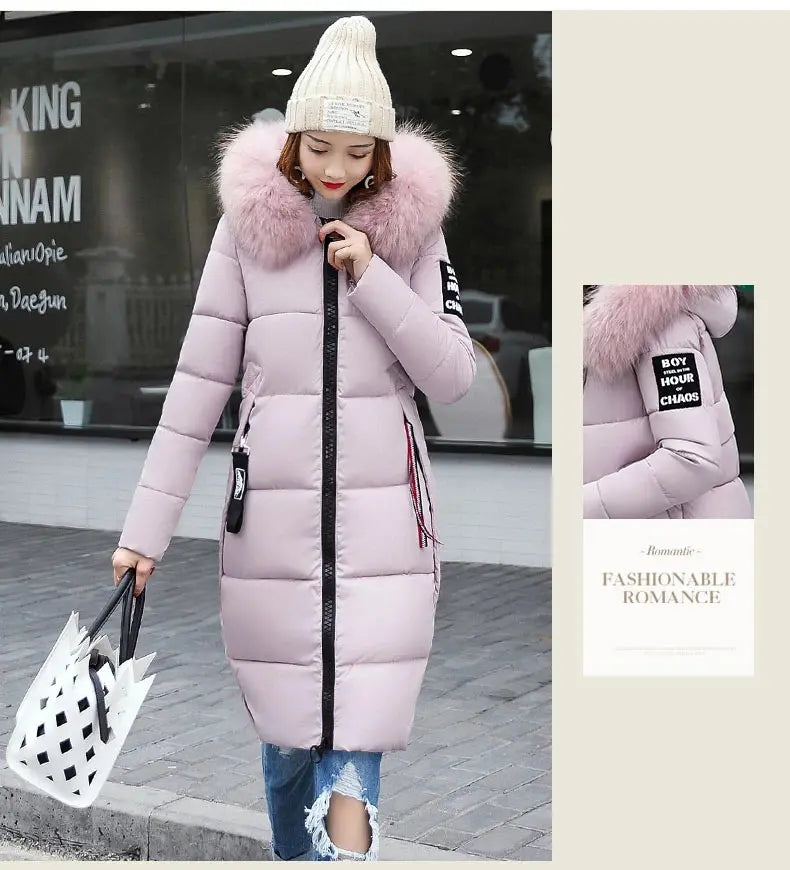 Winter coats women down jackets 2024 long slim solid color coat female Jackets outerwears woman parkas clothes zip fur collar