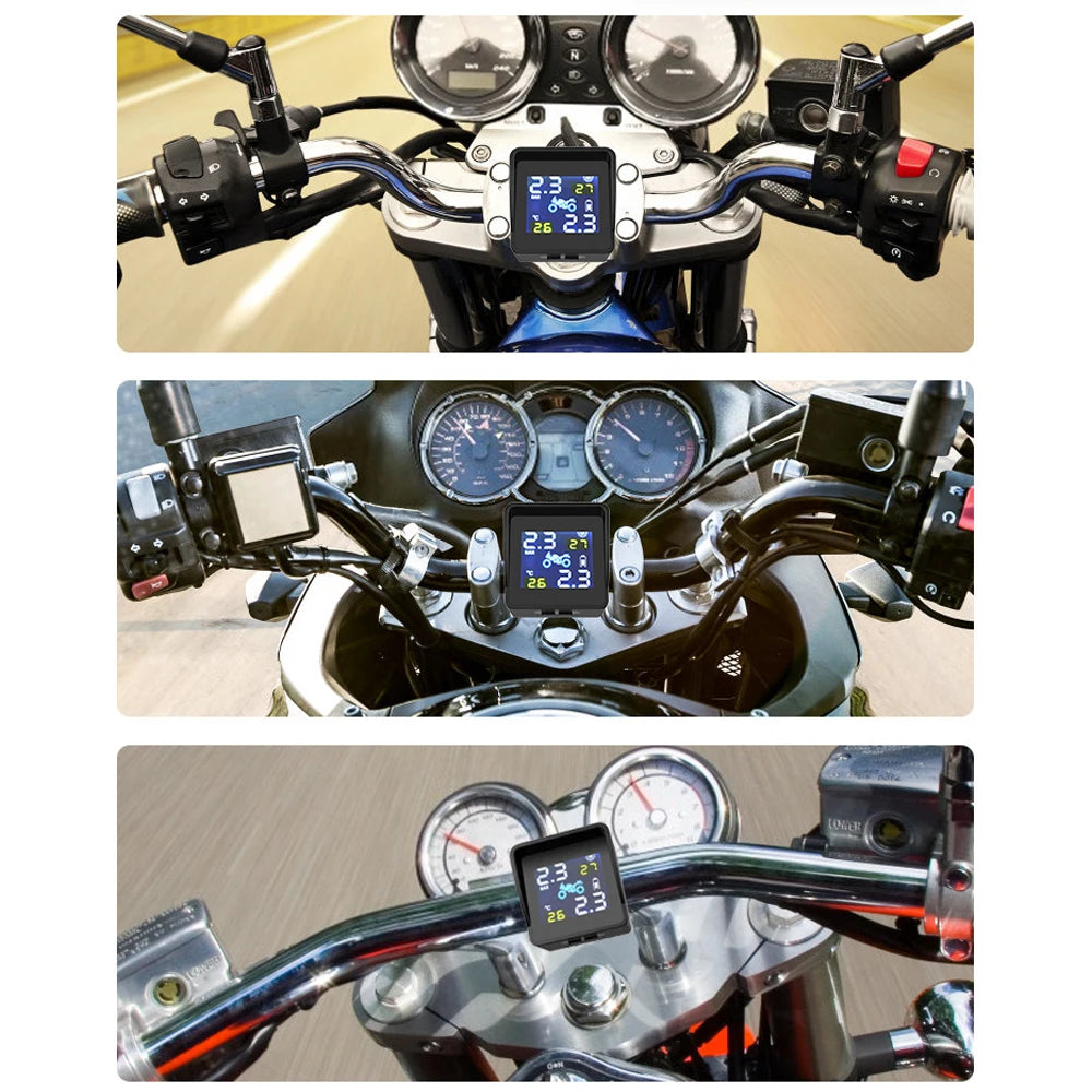 Best quality USB Solar Charging Motorcycle TPMS Motor Tire Pressure Tyre Temperature Monitoring Alarm System with 2 External