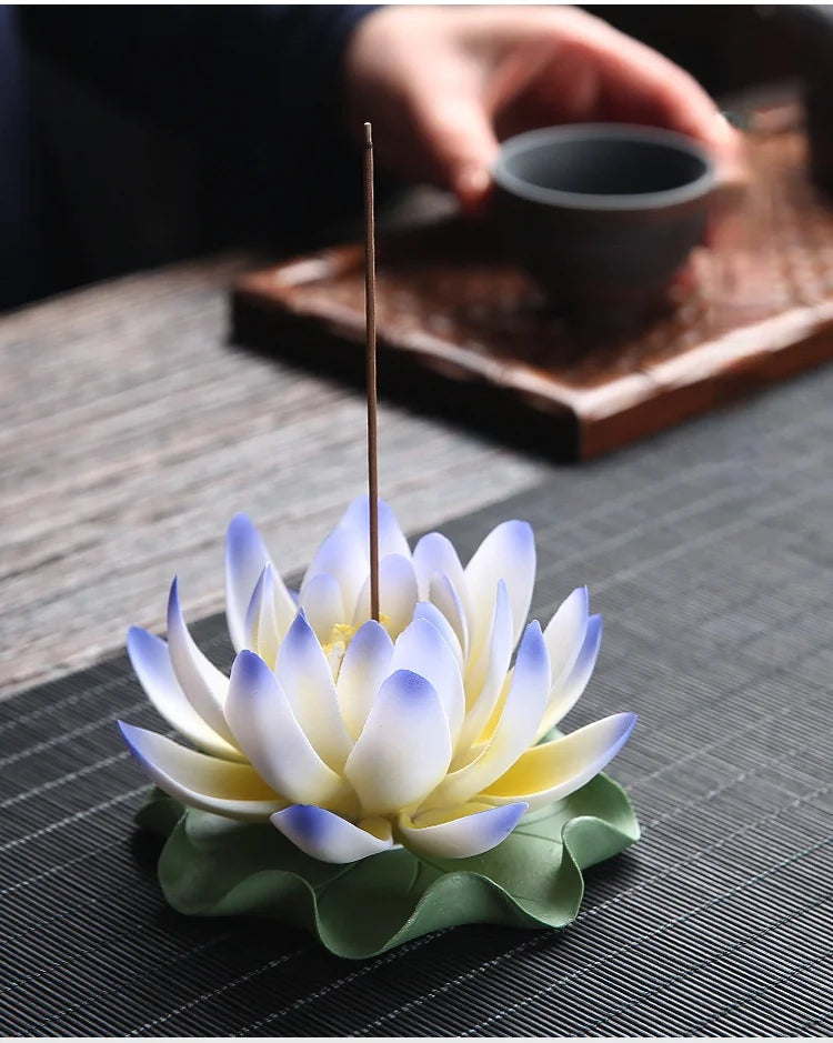 Y Ceramic Handicraft Stick Incense Burners Simulation Lotus Incense Holder Ornaments Zen Aromatherapy Tea Office Spiritual Decor