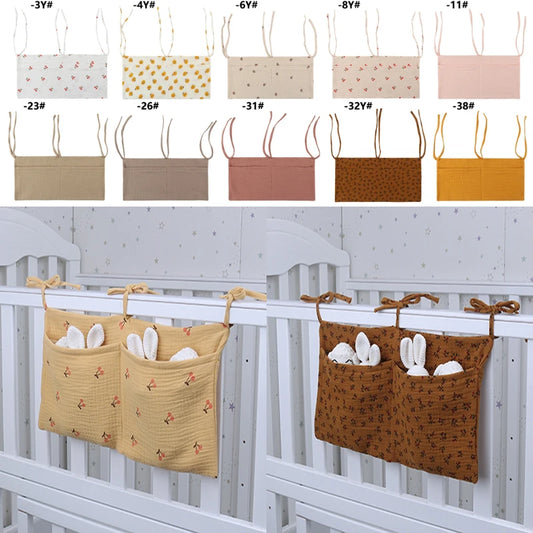 Baby Bed Hanging Storage Bags Cotton Newborn Crib Organizer Toy Diaper Pocket for Crib Bedding Set Accessories Nappy Store Bags