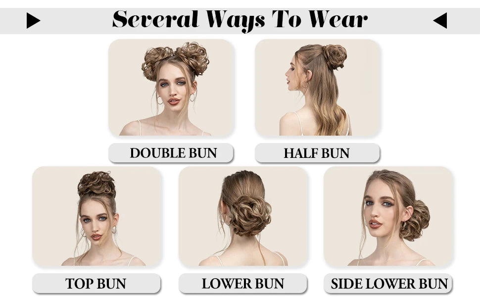 Synthetic Hair Bun Extensions Messy Curly Elastic Hair Scrunchies Hairpieces Synthetic Chignon Donut Updo Hair Pieces for Women