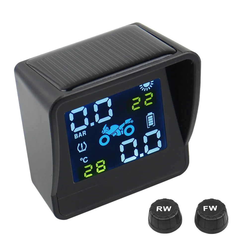 Best quality USB Solar Charging Motorcycle TPMS Motor Tire Pressure Tyre Temperature Monitoring Alarm System with 2 External