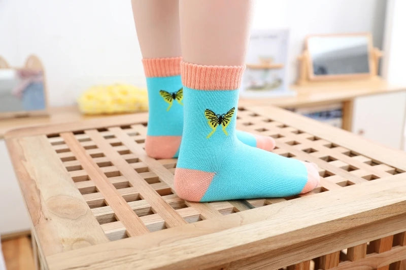 Spring Autumn Girls Socks Butterfly Cotton Candy Colors Socks For Girls 1- 16 Year Kids Socks  5 pairs/lot