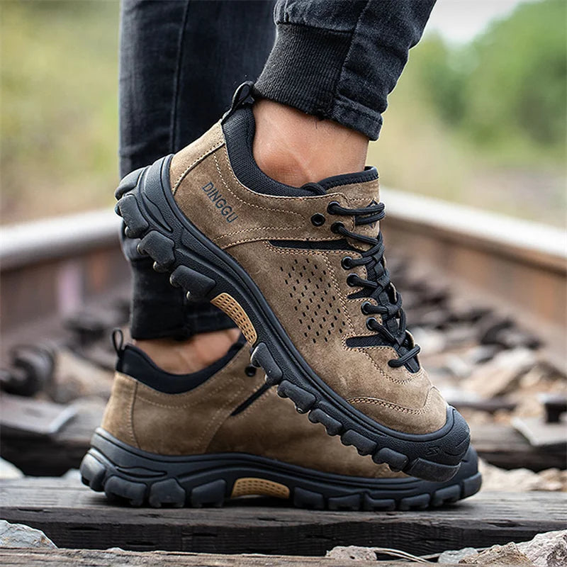 Genuine Leather Work Boots Winter Men Safety Shoes Plus Velvet Warmth Non-slip Steel Toe Cap Indestructible Work Shoes Designer