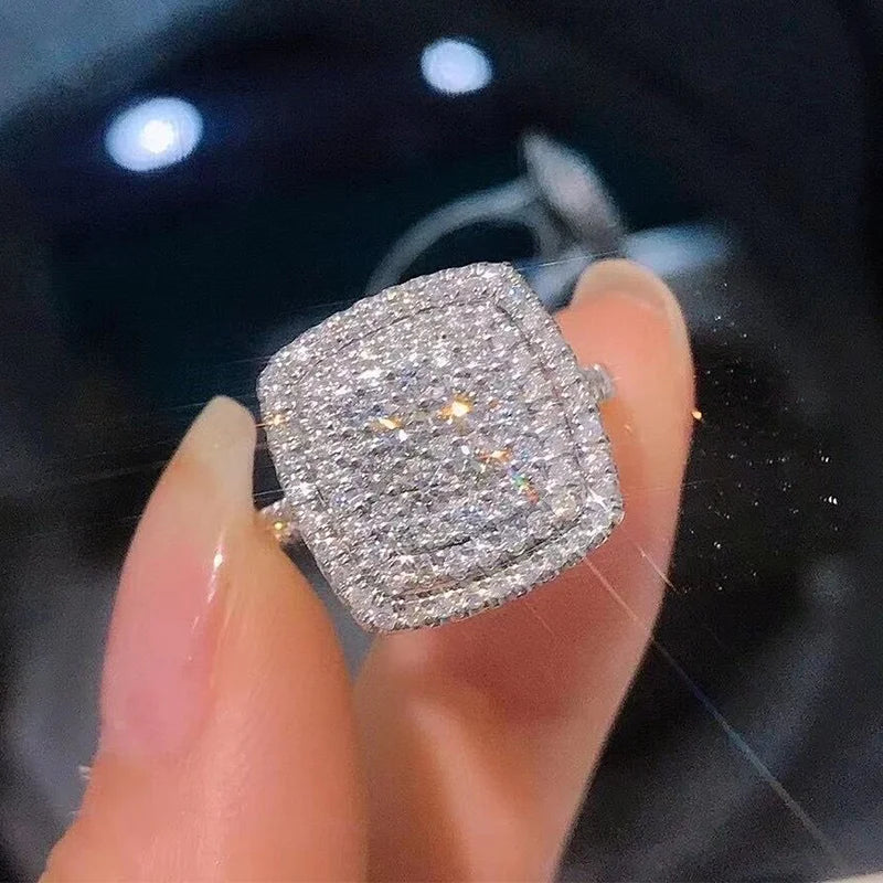 Huitan Bling Bling Cubic Zirconia Rings for Women Fashion Square Shaped Luxury Female Accessories Party Versatile Trendy Jewelry