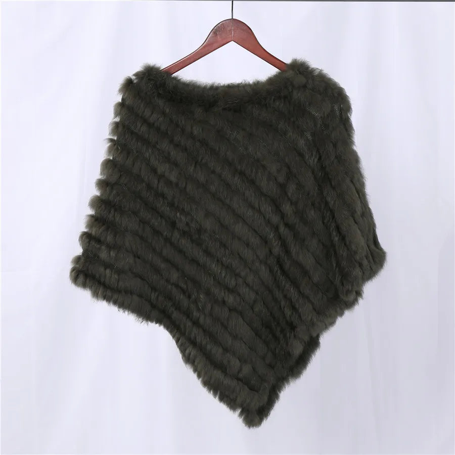 Genuine Rabbit Fur Knitted Natural Fur Poncho Fashion Wrap Coat Shawl Lady Scarf Natural Fur Wedding Party Wholesale Cape