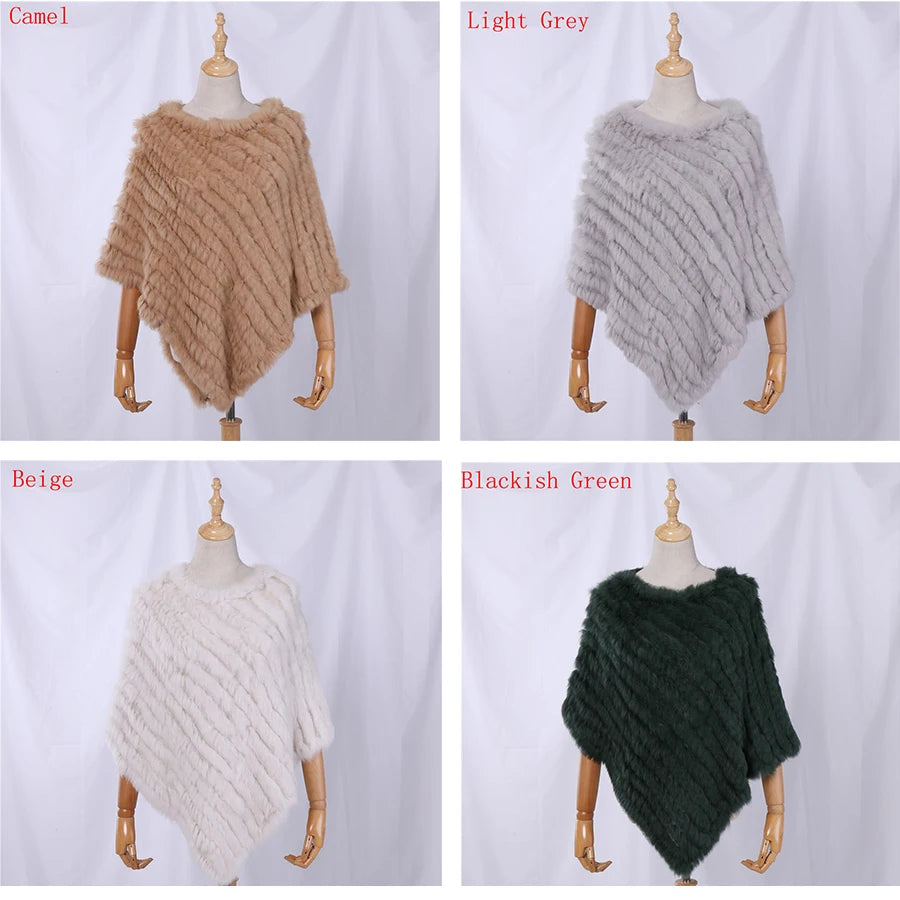 Genuine Rabbit Fur Knitted Natural Fur Poncho Fashion Wrap Coat Shawl Lady Scarf Natural Fur Wedding Party Wholesale Cape