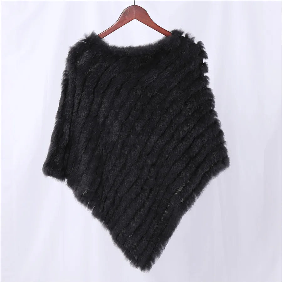 Genuine Rabbit Fur Knitted Natural Fur Poncho Fashion Wrap Coat Shawl Lady Scarf Natural Fur Wedding Party Wholesale Cape