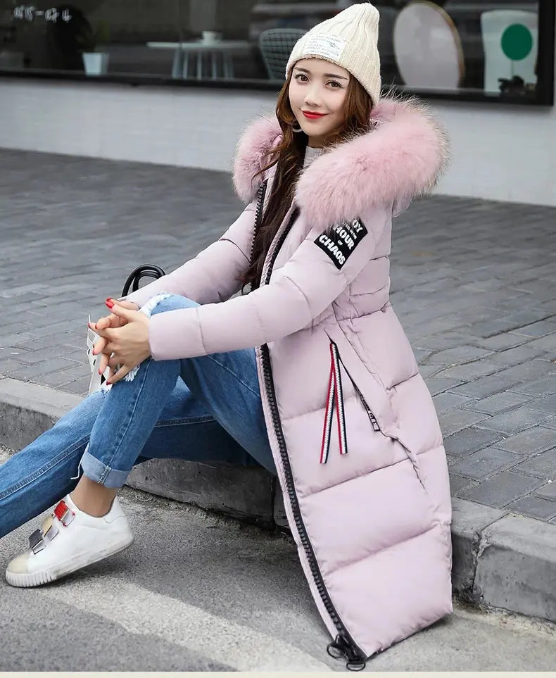 Winter coats women down jackets 2024 long slim solid color coat female Jackets outerwears woman parkas clothes zip fur collar