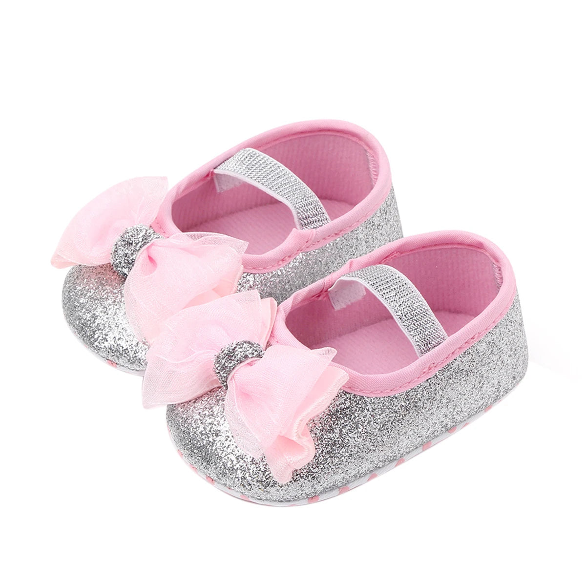 2023 Fashion Infant Newborn Baby Girls Spring Summer Flats Glitter Bowknot Princess Dress Shoes No-Slip First Walkers