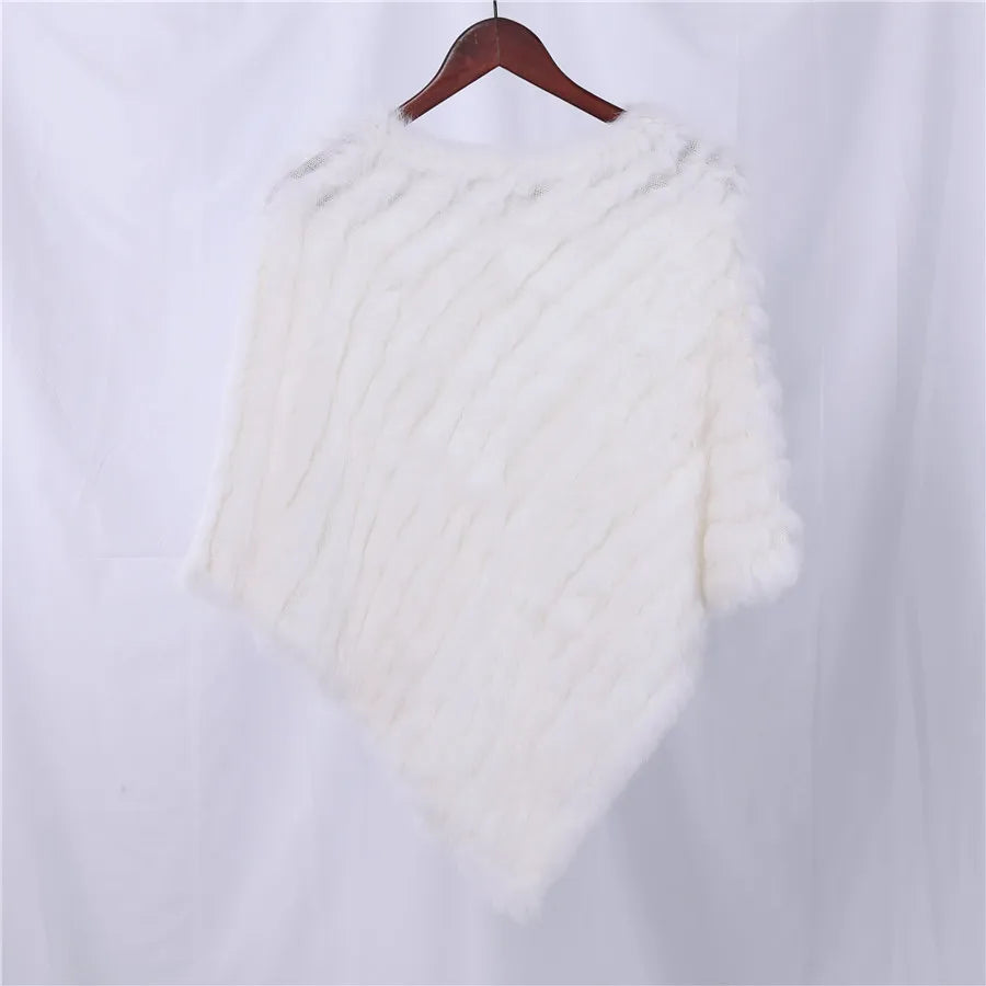 Genuine Rabbit Fur Knitted Natural Fur Poncho Fashion Wrap Coat Shawl Lady Scarf Natural Fur Wedding Party Wholesale Cape
