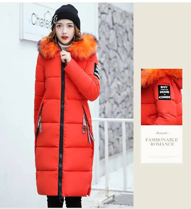 Winter coats women down jackets 2024 long slim solid color coat female Jackets outerwears woman parkas clothes zip fur collar