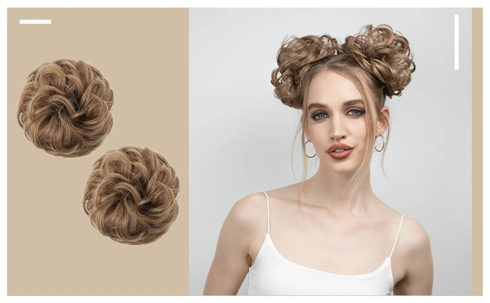 Synthetic Hair Bun Extensions Messy Curly Elastic Hair Scrunchies Hairpieces Synthetic Chignon Donut Updo Hair Pieces for Women