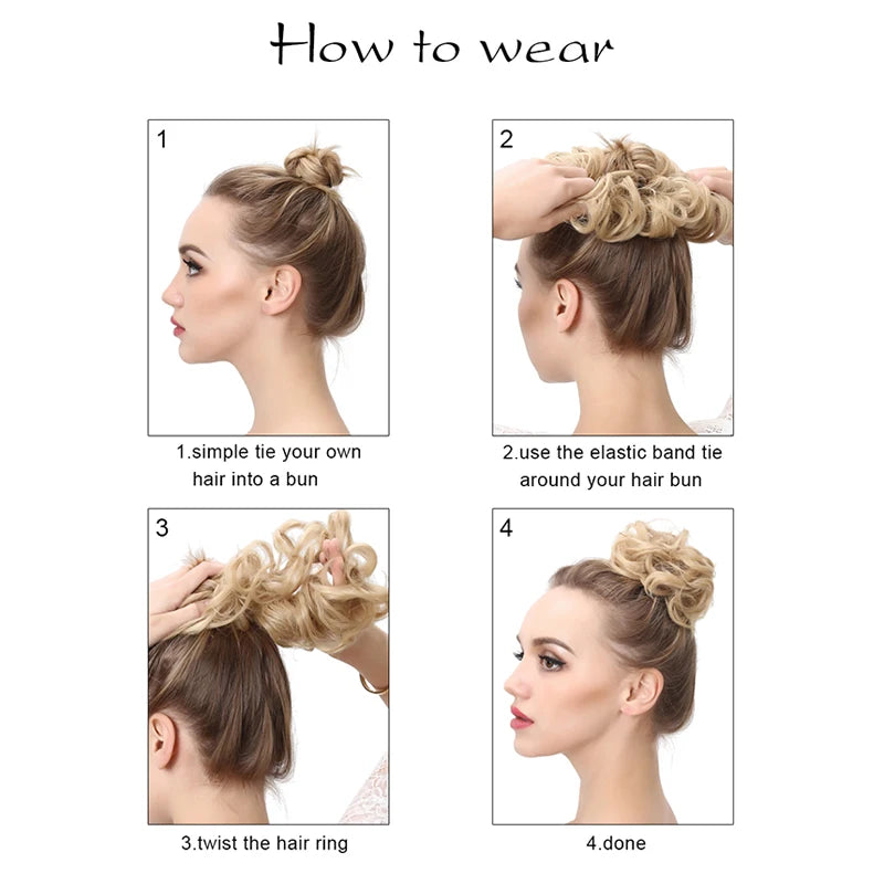 Synthetic Hair Bun Extensions Messy Curly Elastic Hair Scrunchies Hairpieces Synthetic Chignon Donut Updo Hair Pieces for Women