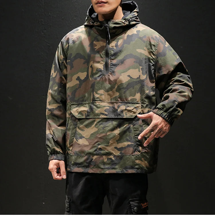 YASUGUOJI New 2022 Autumn Japanese Vintage Camouflage Jacket Men Streetwear Pullover Men Jacket Pocket Loose Hooded Mens Jackets