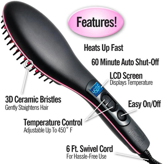 Portable Size Handheld lCD Display Ceramic Electric Hair Brush Fast Straightening irons Comb Degital Control