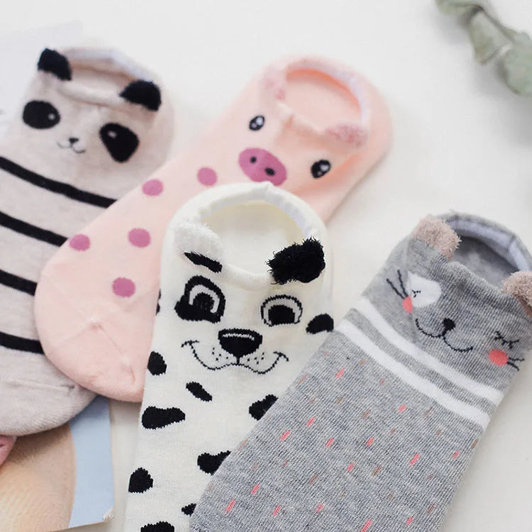 5 pairs women cotton socks stereoscopic Cute Animal Female Kawaii Cat With Dog Summer Short Socks Women Casual Soft Funny Socks