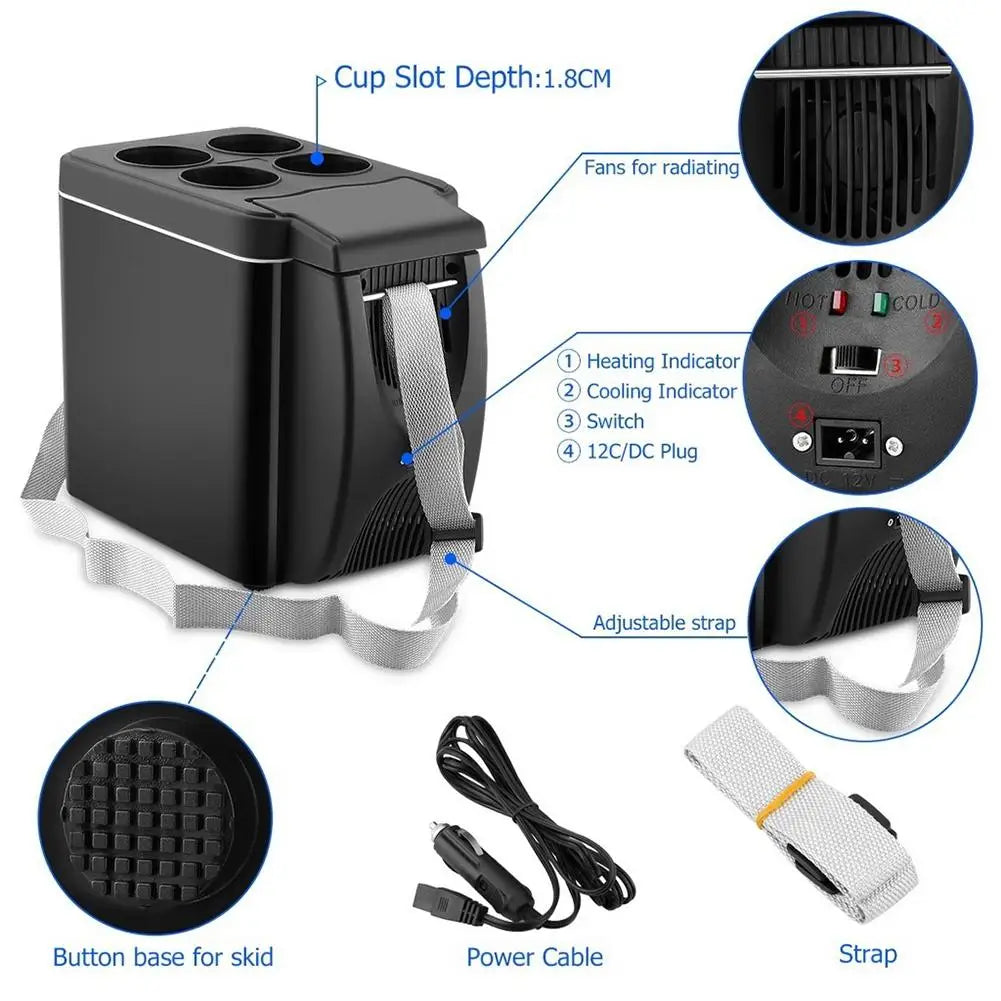 12V Refrigerator in the Car Freezer Heater 6L Mini 2 in 1 Car Freezer Cooler Warmer Electric Fridge Portable Travel Icebox