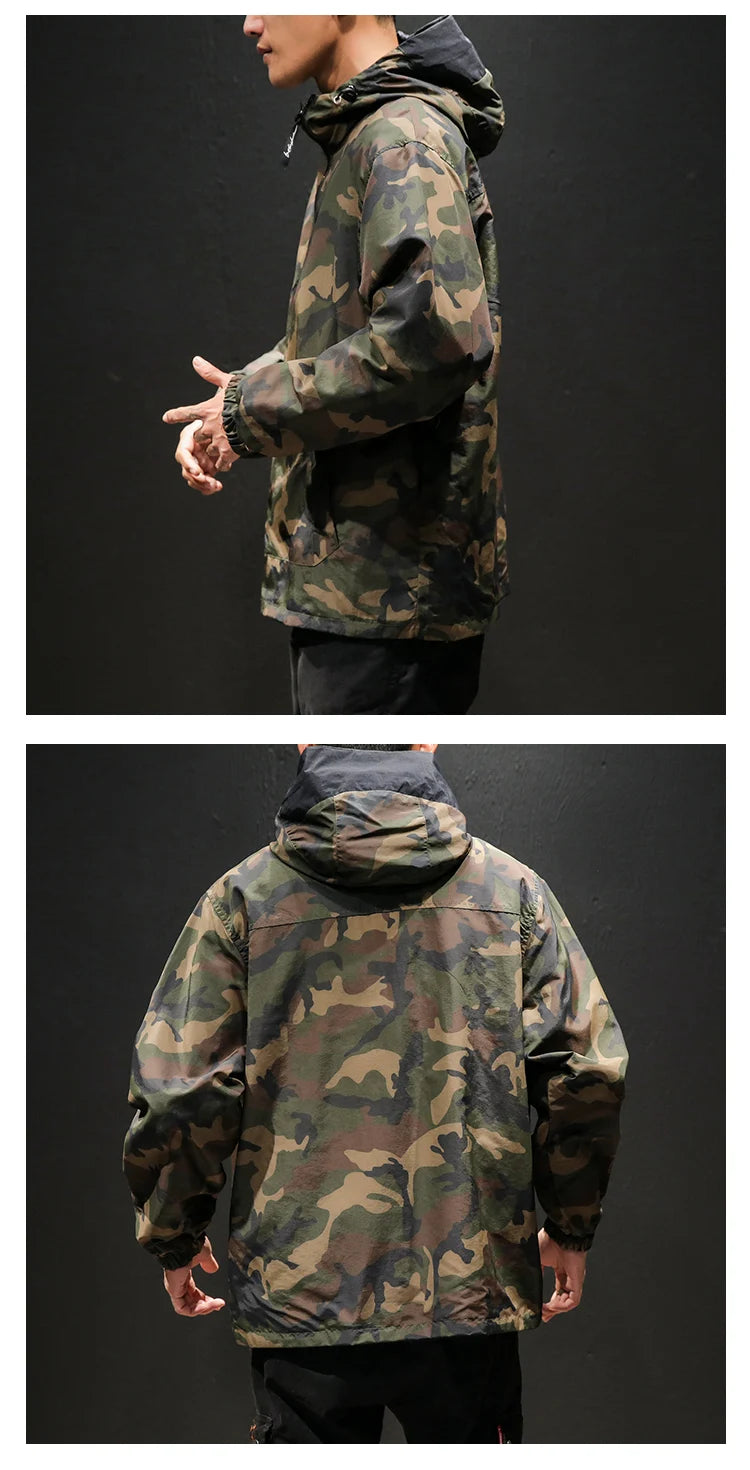 YASUGUOJI New 2022 Autumn Japanese Vintage Camouflage Jacket Men Streetwear Pullover Men Jacket Pocket Loose Hooded Mens Jackets