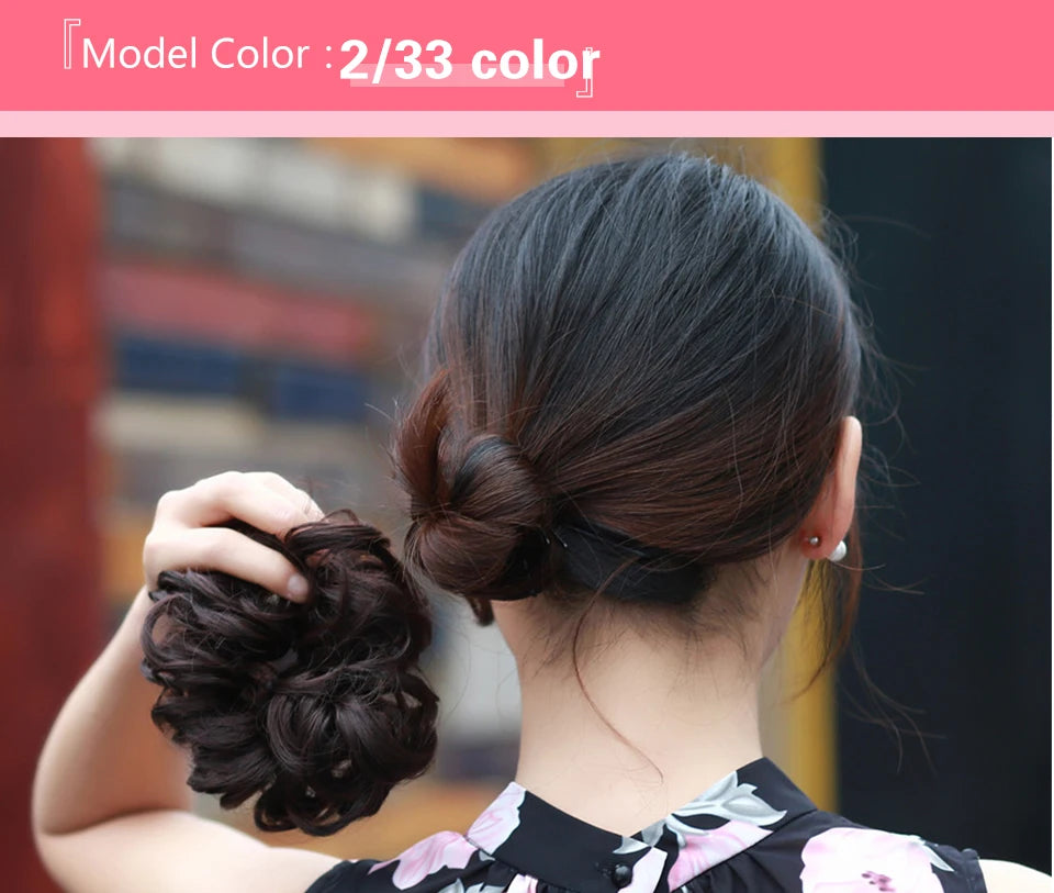 Synthetic Hair Bun Extensions Messy Curly Elastic Hair Scrunchies Hairpieces Synthetic Chignon Donut Updo Hair Pieces for Women