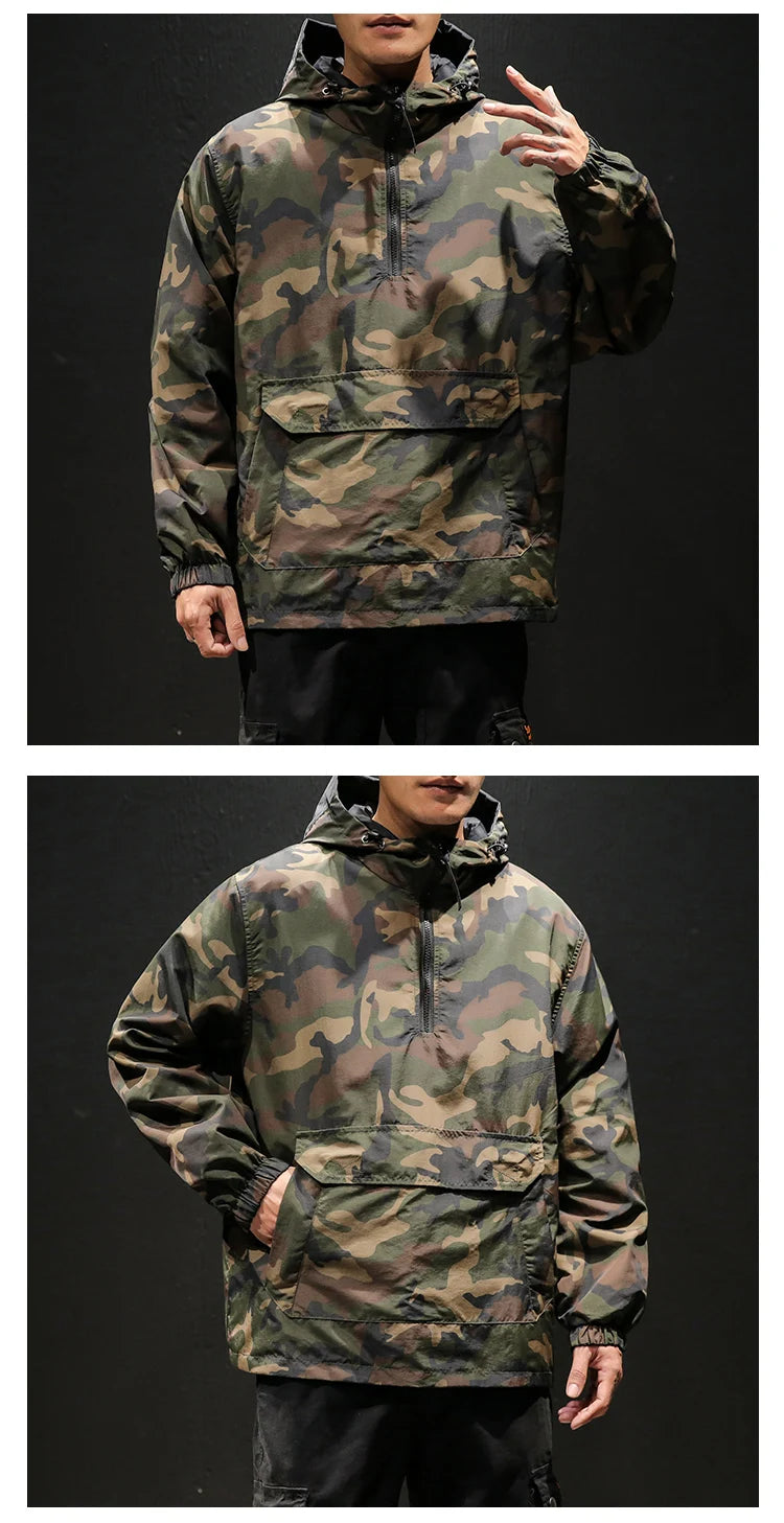 YASUGUOJI New 2022 Autumn Japanese Vintage Camouflage Jacket Men Streetwear Pullover Men Jacket Pocket Loose Hooded Mens Jackets