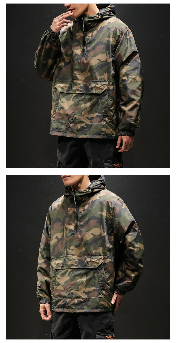 YASUGUOJI New 2022 Autumn Japanese Vintage Camouflage Jacket Men Streetwear Pullover Men Jacket Pocket Loose Hooded Mens Jackets