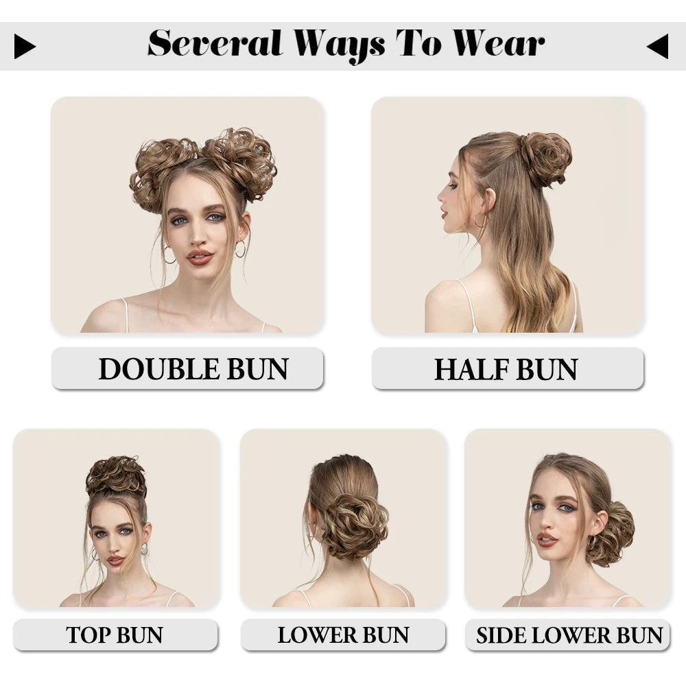 Synthetic Hair Bun Extensions Messy Curly Elastic Hair Scrunchies Hairpieces Synthetic Chignon Donut Updo Hair Pieces for Women