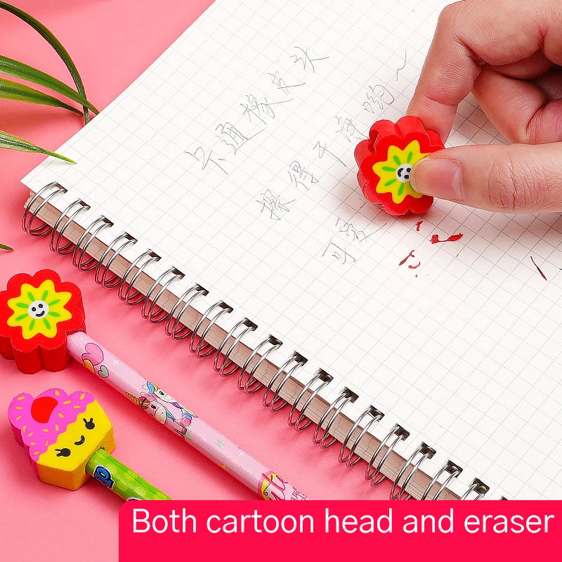 20Pcs/Lot Cute Cartoon HB Pencils With Kawaii Eraser Head for Children's Stationery Kids Drawing Writing Pen School Supplies