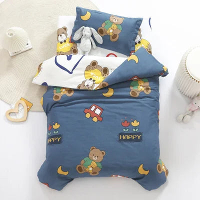 3 pcs set cotton baby Bedding set bed sheet duvet cover pillowcase Words bear pink white eyes boy and girl cute beding