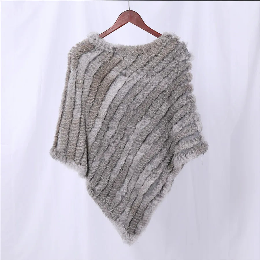 Genuine Rabbit Fur Knitted Natural Fur Poncho Fashion Wrap Coat Shawl Lady Scarf Natural Fur Wedding Party Wholesale Cape