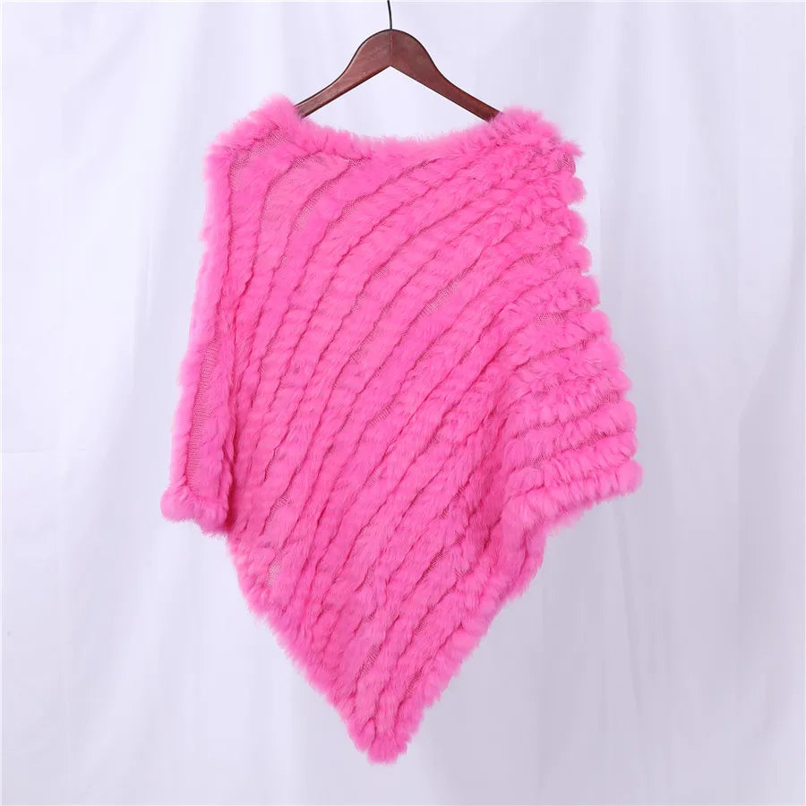 Genuine Rabbit Fur Knitted Natural Fur Poncho Fashion Wrap Coat Shawl Lady Scarf Natural Fur Wedding Party Wholesale Cape
