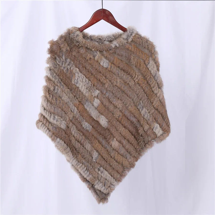 Genuine Rabbit Fur Knitted Natural Fur Poncho Fashion Wrap Coat Shawl Lady Scarf Natural Fur Wedding Party Wholesale Cape