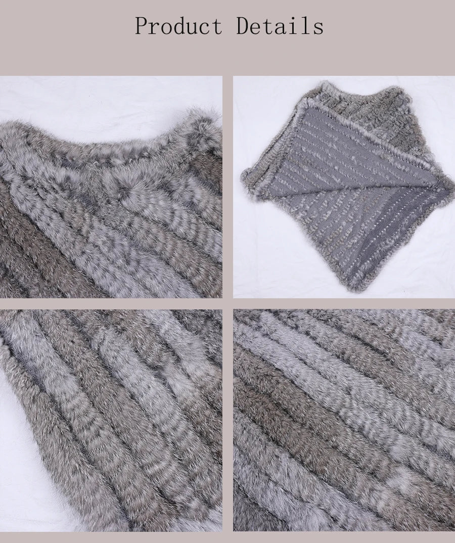 Genuine Rabbit Fur Knitted Natural Fur Poncho Fashion Wrap Coat Shawl Lady Scarf Natural Fur Wedding Party Wholesale Cape