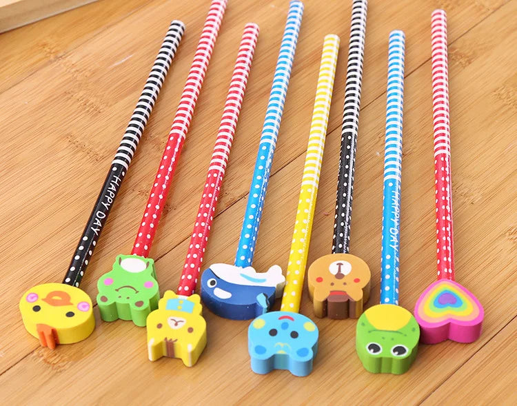 20Pcs/Lot Cute Cartoon HB Pencils With Kawaii Eraser Head for Children's Stationery Kids Drawing Writing Pen School Supplies