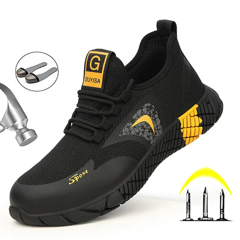Genuine Leather Work Boots Winter Men Safety Shoes Plus Velvet Warmth Non-slip Steel Toe Cap Indestructible Work Shoes Designer