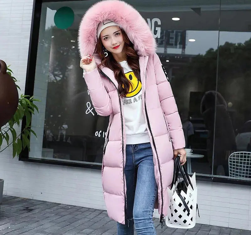 Winter coats women down jackets 2024 long slim solid color coat female Jackets outerwears woman parkas clothes zip fur collar