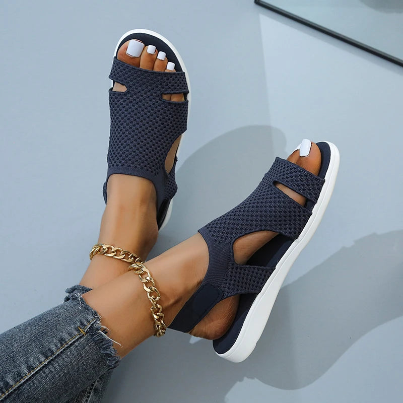 Summer Women Flats Crystal Stretch Orthopedic Casial Sandals Open Toe Beach Mesh Shoes Footwear Casual Ladies Sandalias Mujeres